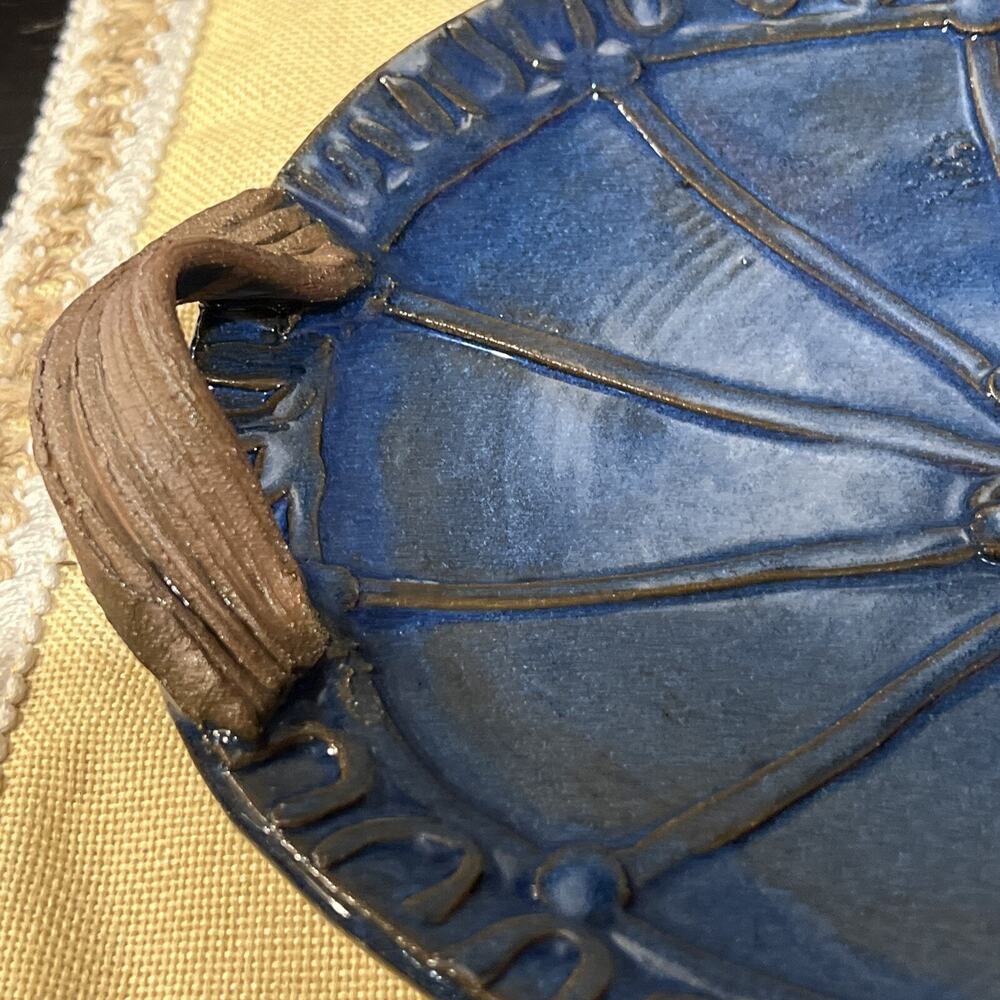 Vintage Studio Art Pottery Oval Tray with Handles Blue Brown - Picture 2 of 10